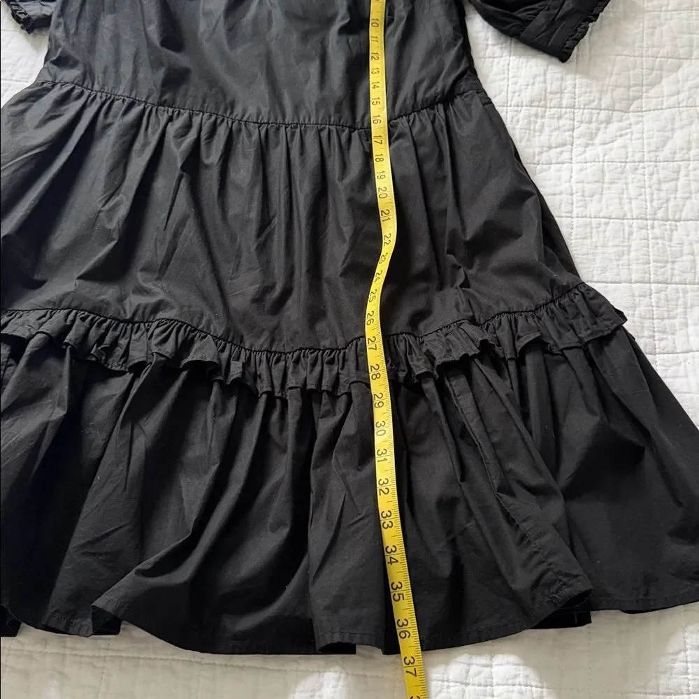 J.Crew Black Cotton Ruffle Neck Tiered Popover Mini Dress Women’s Puff Sleeve S